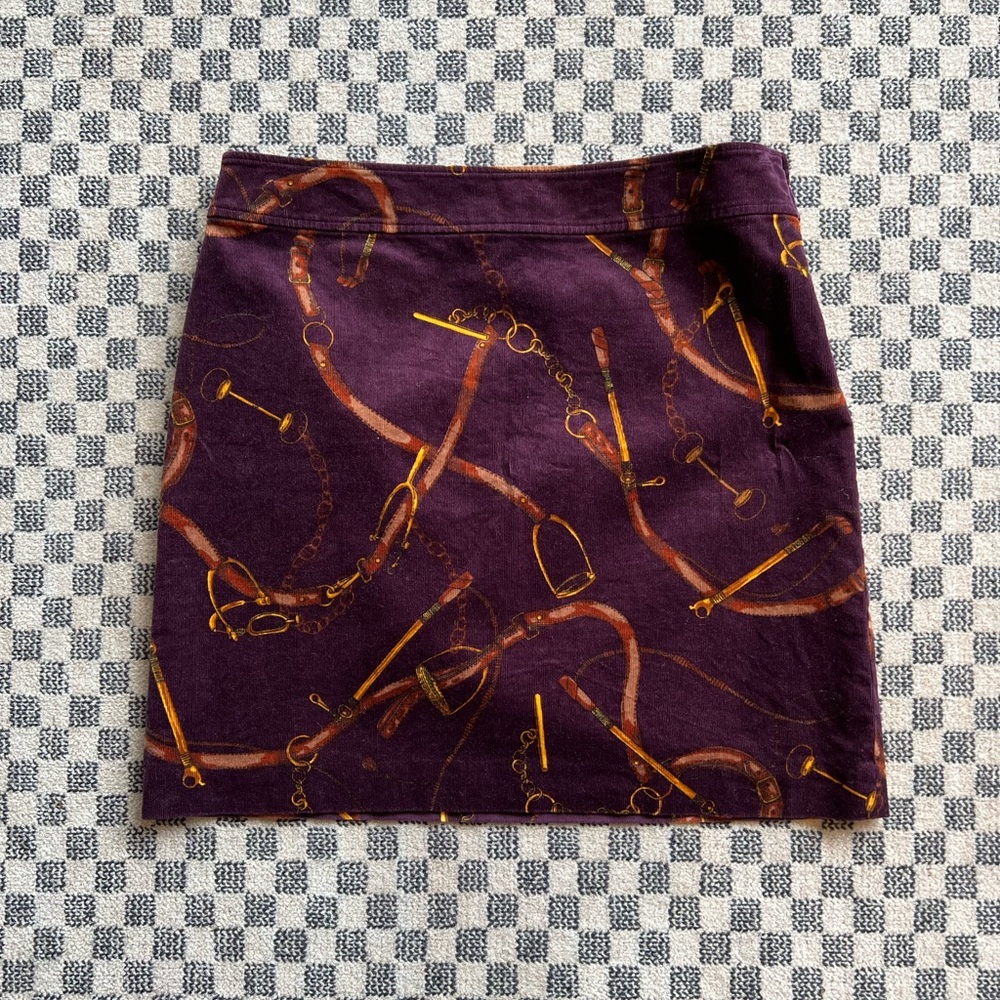 Talbots equestrian chain & bit print purple corduroy pencil skirt